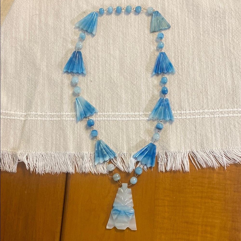 Blue Fan Pendant Necklace